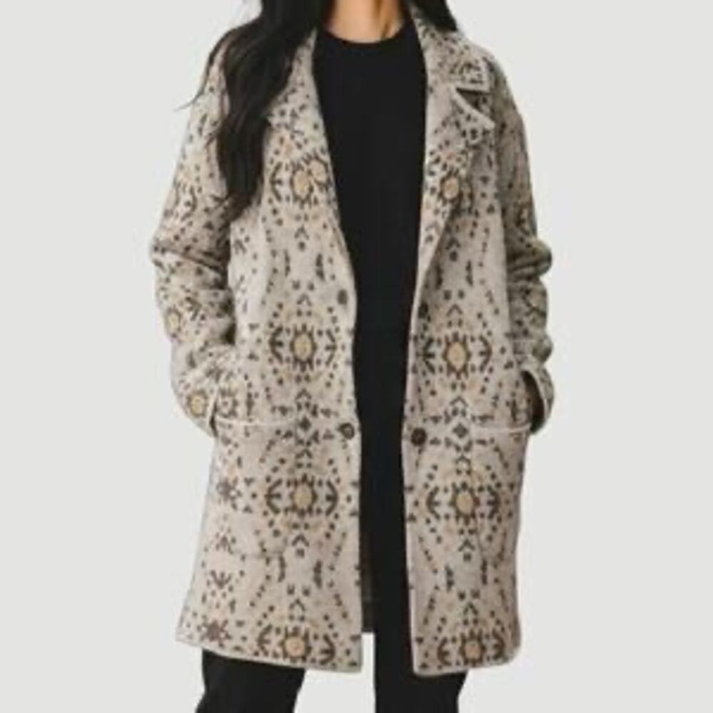Free People Aztec Geometric Knit Sweater Jacket Cardigan Boho Grey Olive Small